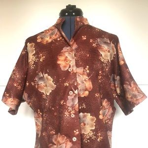 Vintage 70s Psychedelic Brown Flower Power Shirt Batwing Sleeve Retro Neutral XL